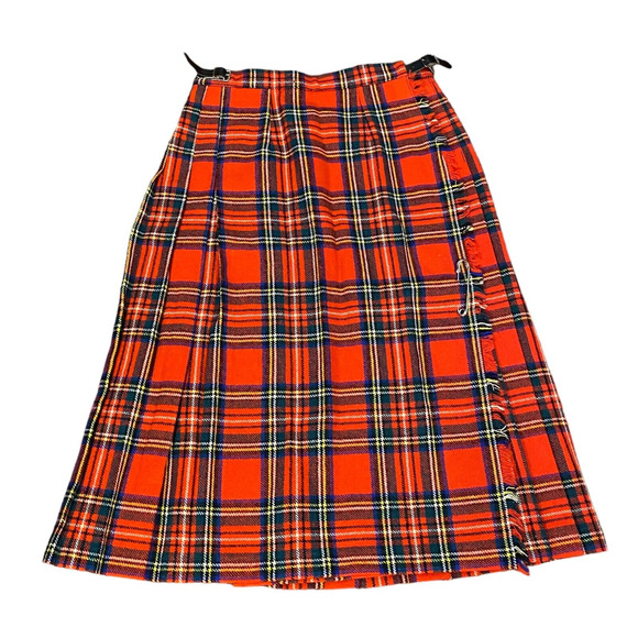 Vtg LAIRD PORTCH of SCOTLAND Red Tartan Plaid Wrap Kilt skirt 100% Wool Skirt 26 - Picture 1 of 12
